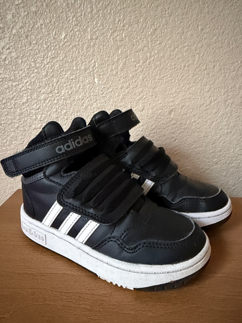 adidas Kids Black and White High-Top Velcro Sneakers